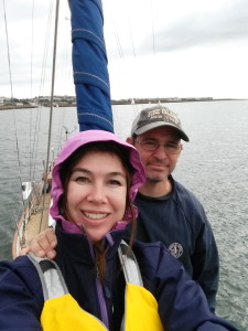 MYC Race Committee Shari Sellers and Andrew Steiner onboard "Kalista" Captain Jonathan Grell Commodore Yachts -photo creditMYC Secretary Shari Sellers